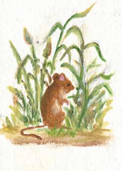 "Mouse In The Grass I" by Jean M. Lang, Middleton WI - Acrylic with Linoleum Block & Brush - SOLD
